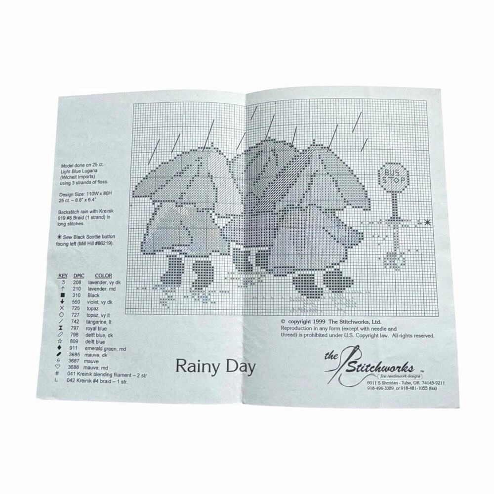 Vintage Cross Stitch Pattern & Kit Bundle Rainy Day Stitchworks Dimensions - Picture 6 of 14
